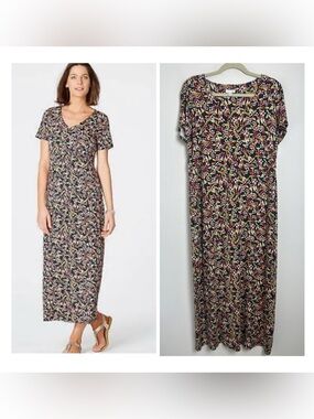 J. Jill Medium Gray Pastel Ditsy Floral Short Sleeve Stretch Fabric Maxi Dress